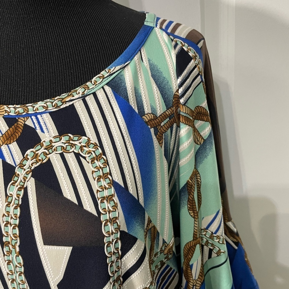 Sami & Jo Blue and Brown Geometric Blouse Size Large CB-AM - Picture 3 of 7